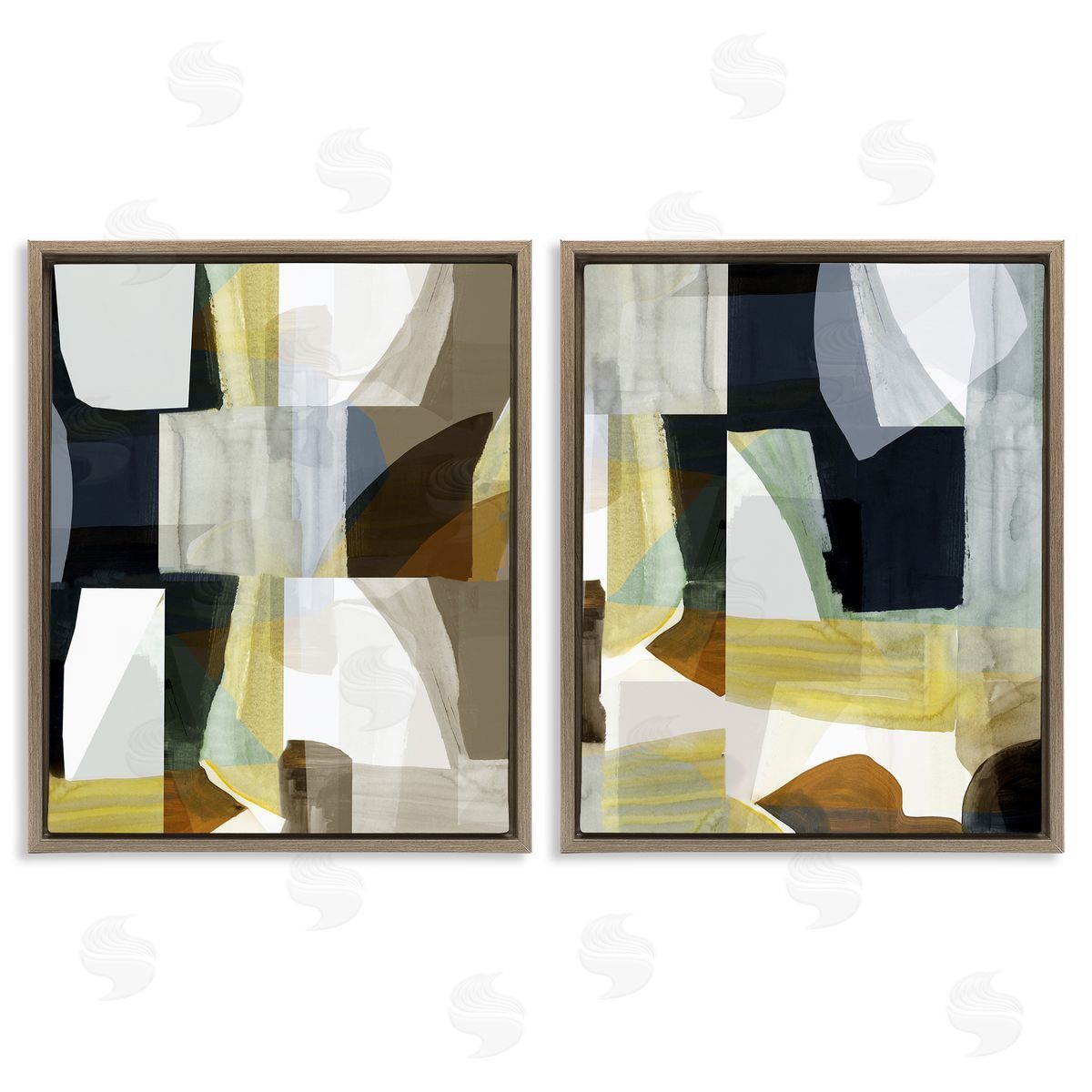 Geometric Desert Motif Brown Floating Frame Canvas Wall Art, Home Decor by cartissi