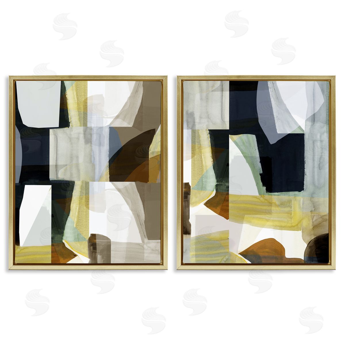 Geometric Desert Motif Gold Floating Frame Canvas Wall Art, Home Decor by cartissi
