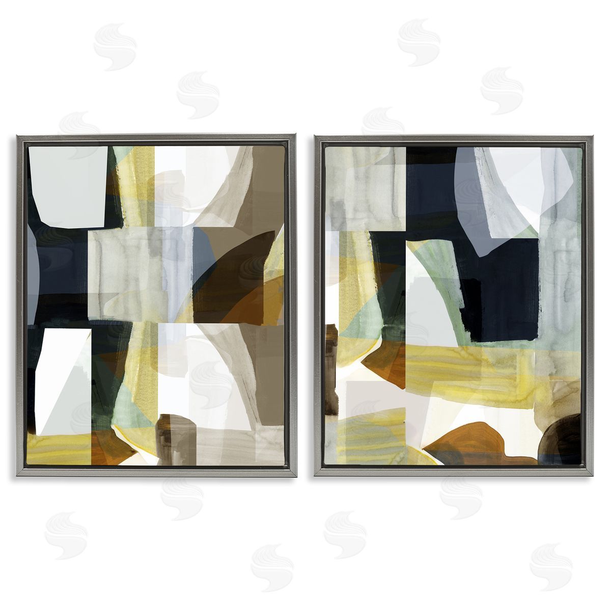 Geometric Desert Motif Grey Floating Frame Canvas Wall Art, Home Decor by cartissi