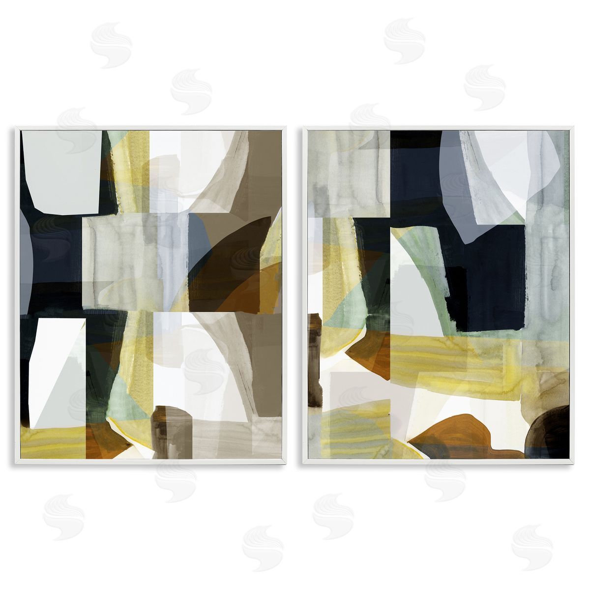 Geometric Desert Motif White Frame Print Wall Art, Home Decor by cartissi