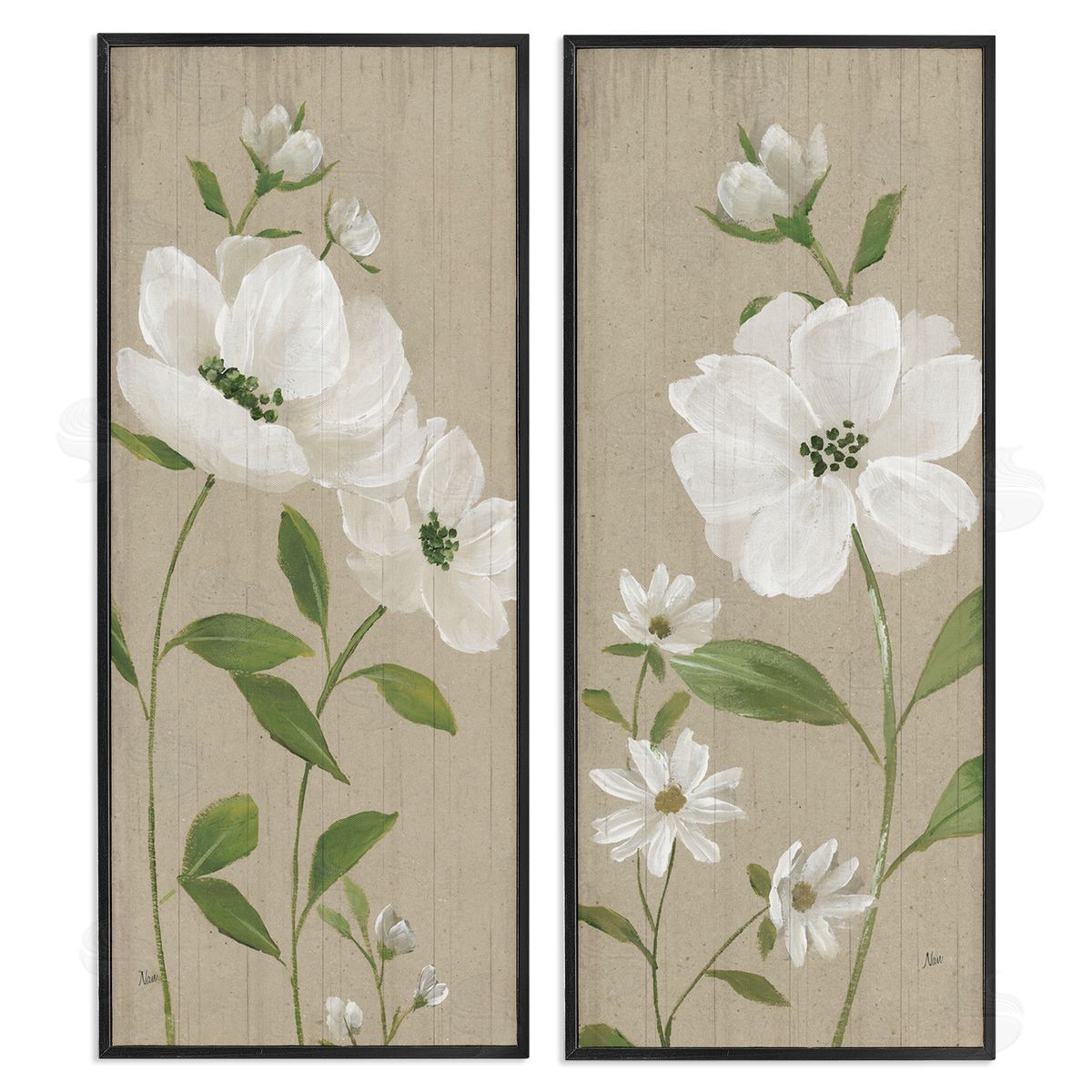 Cottage Blossoms on Beige Black Frame Print Wall Art, Home Decor by Nan