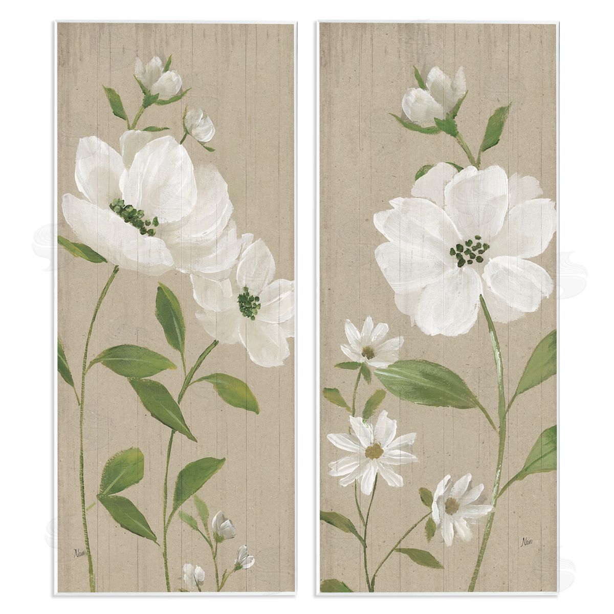 Cottage Blossoms on Beige Wood Plaque Wall Art, Home Decor by Nan