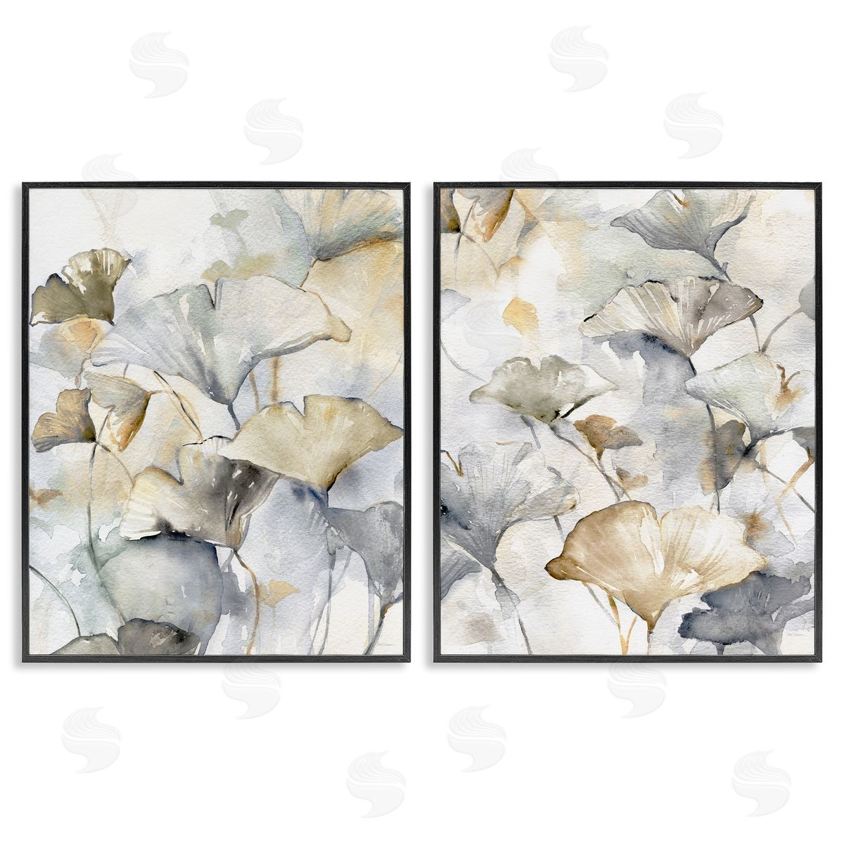 Gingko Leaves in Layers Black Frame Print Wall Art, Home Decor by Carol Robinson