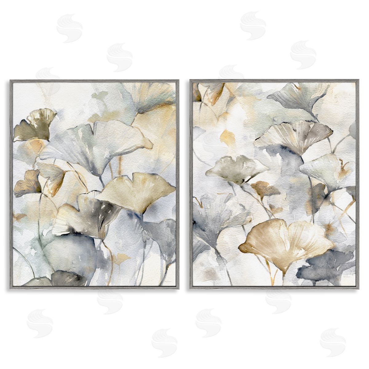 Gingko Leaves in Layers Grey Frame Print Wall Art, Home Decor by Carol Robinson