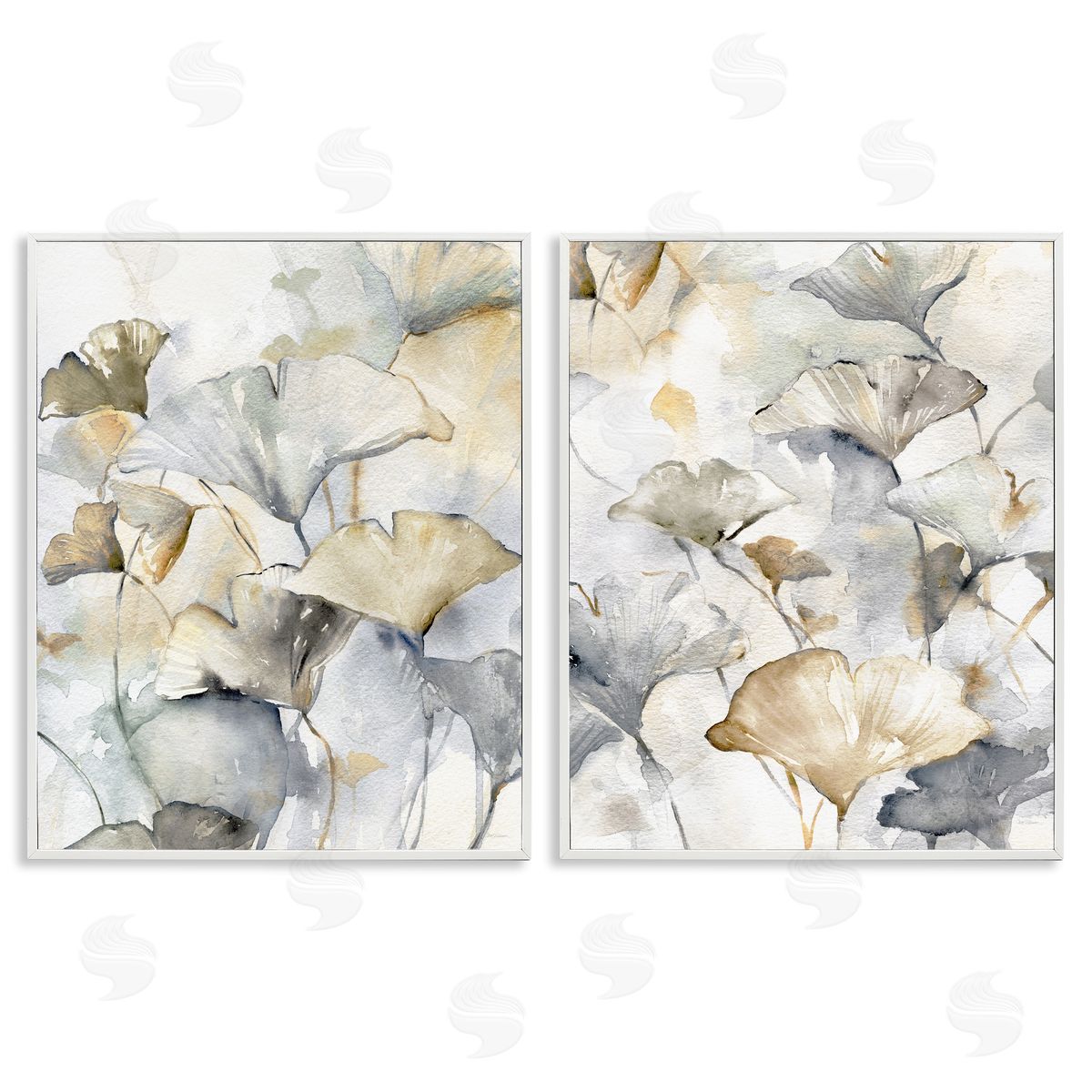 Gingko Leaves in Layers White Frame Print Wall Art, Home Decor by Carol Robinson