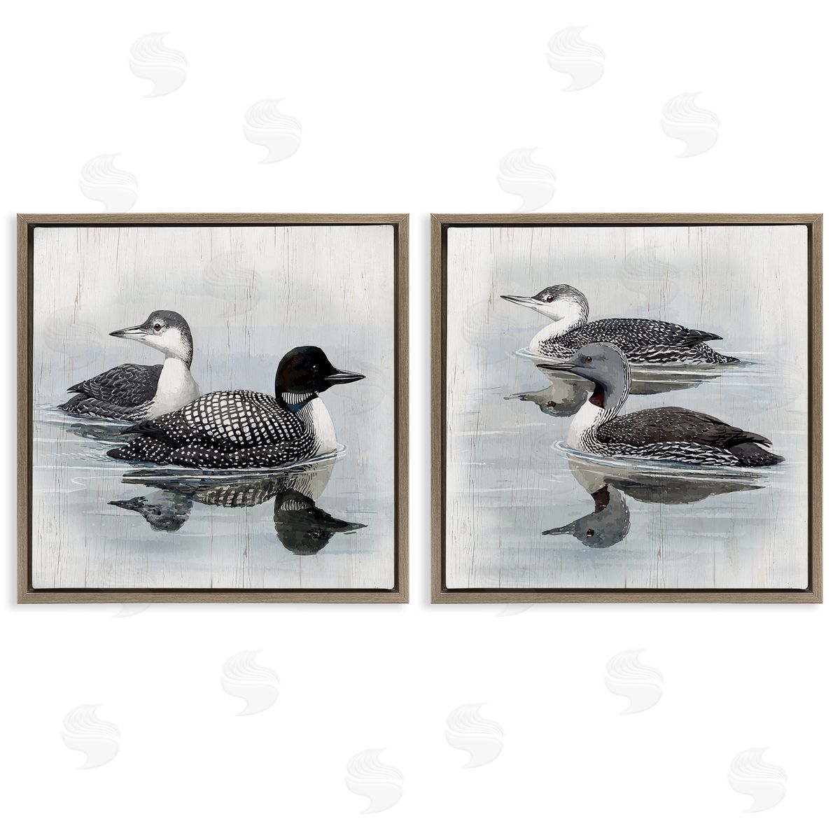 Four Loons in Lake Brown Floating Frame Canvas Wall Art, Home Decor by Susan Jill