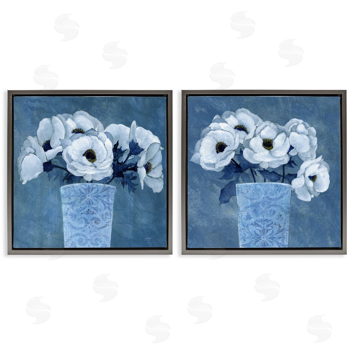 Magnolia Bouquets on Blue Grey Floating Frame Canvas Wall Art, Home Decor by Janet Tava