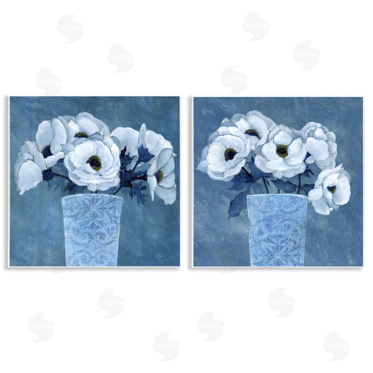 Magnolia Bouquets on Blue Wood Plaque Wall Art, Home Decor by Janet Tava