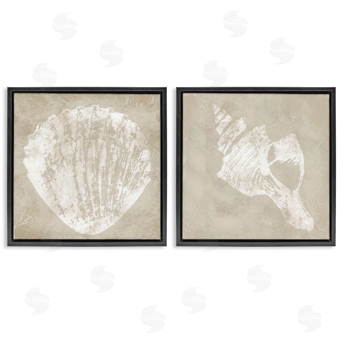 Rustic Abstract Seashells Black Floating Frame Canvas Wall Art, Home Decor by Carol Robinson