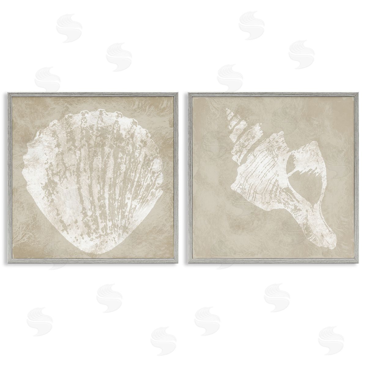 Rustic Abstract Seashells Grey Frame Print Wall Art, Home Decor by Carol Robinson