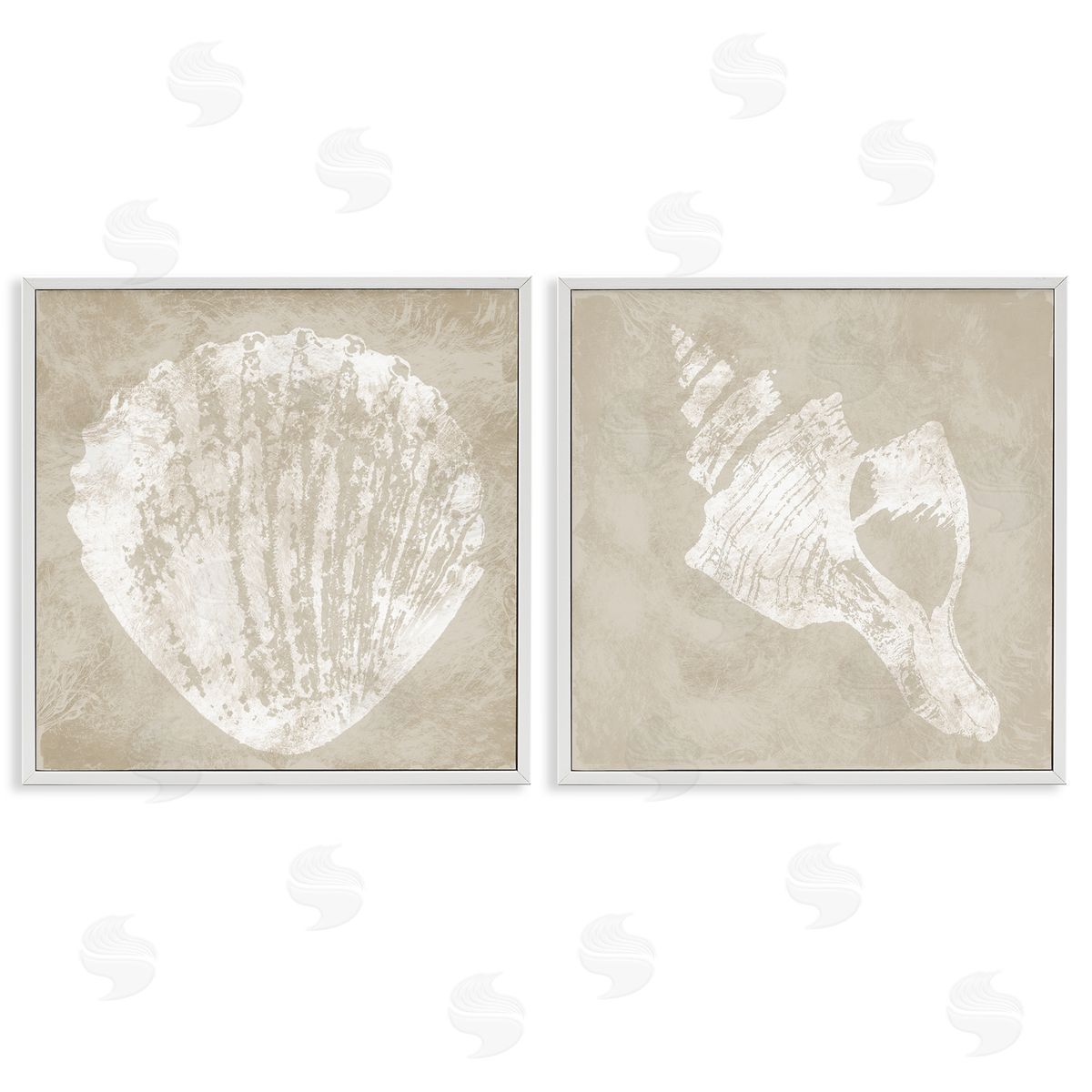 Rustic Abstract Seashells White Frame Print Wall Art, Home Decor by Carol Robinson