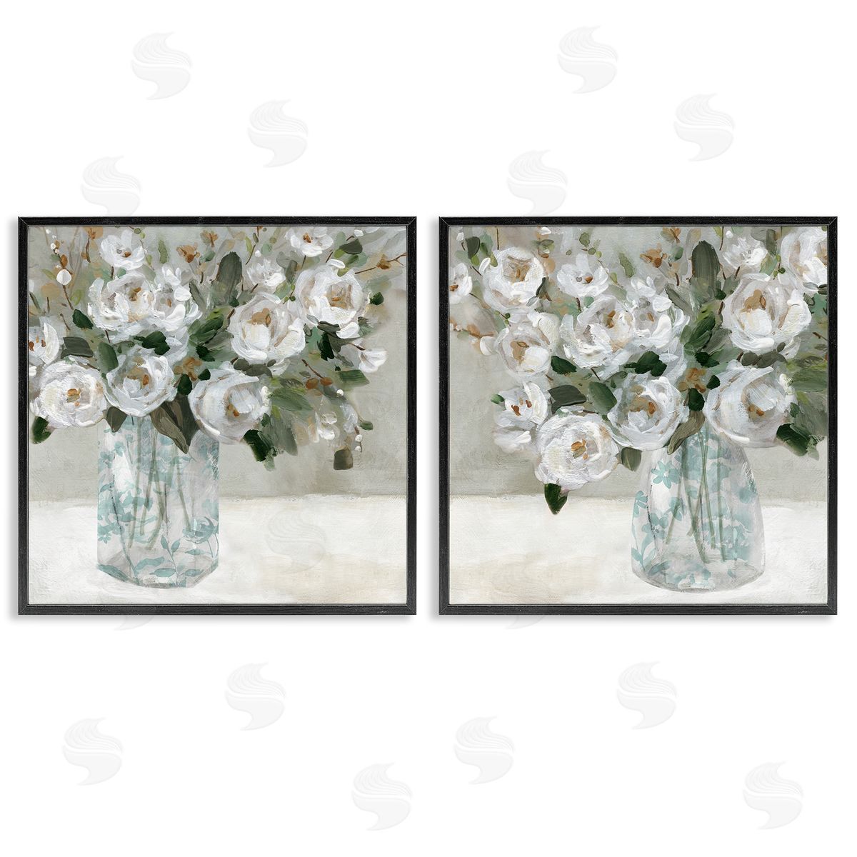 Blooming White Rose Bouquets Black Frame Print Wall Art, Home Decor by Carol Robinson