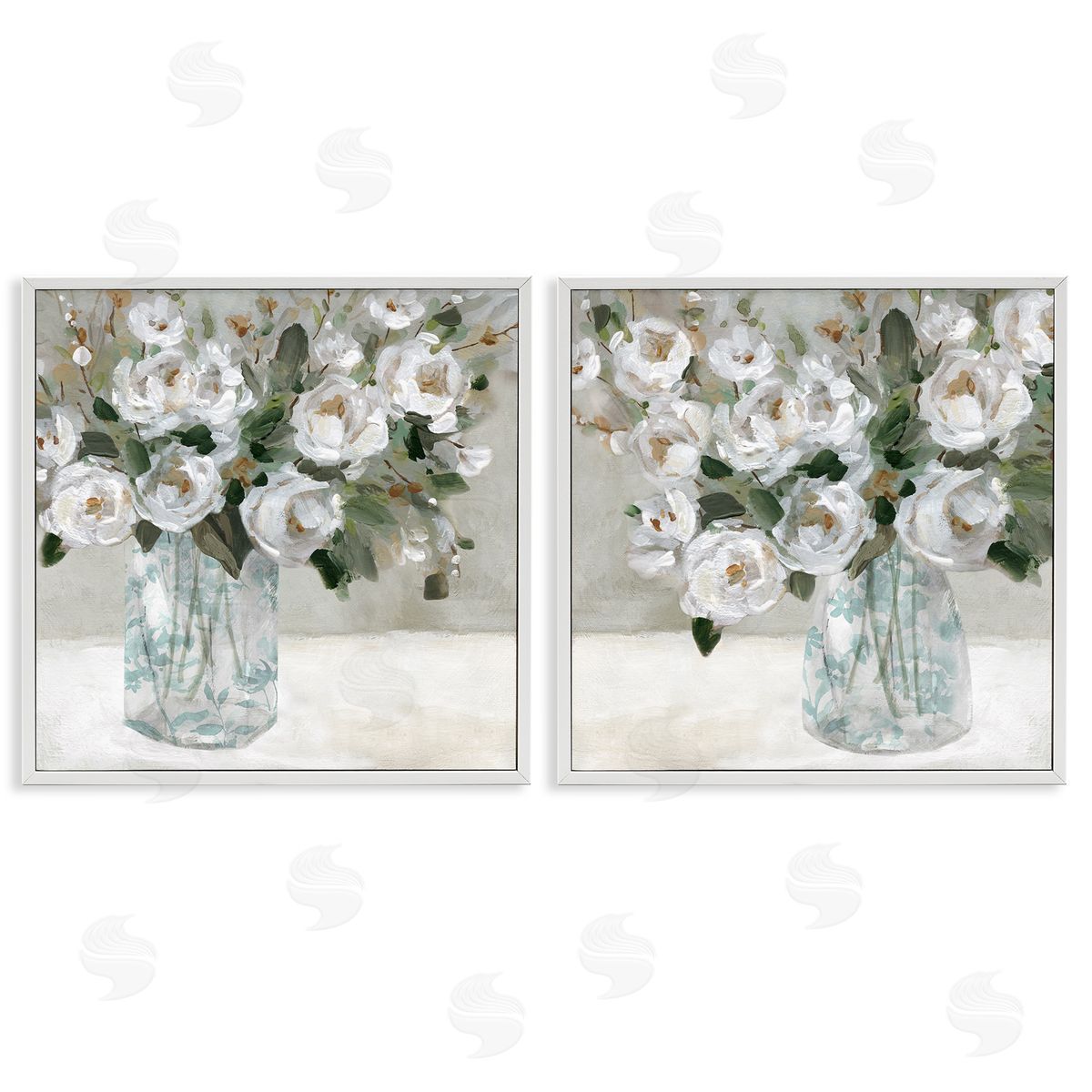 Blooming White Rose Bouquets White Frame Print Wall Art, Home Decor by Carol Robinson