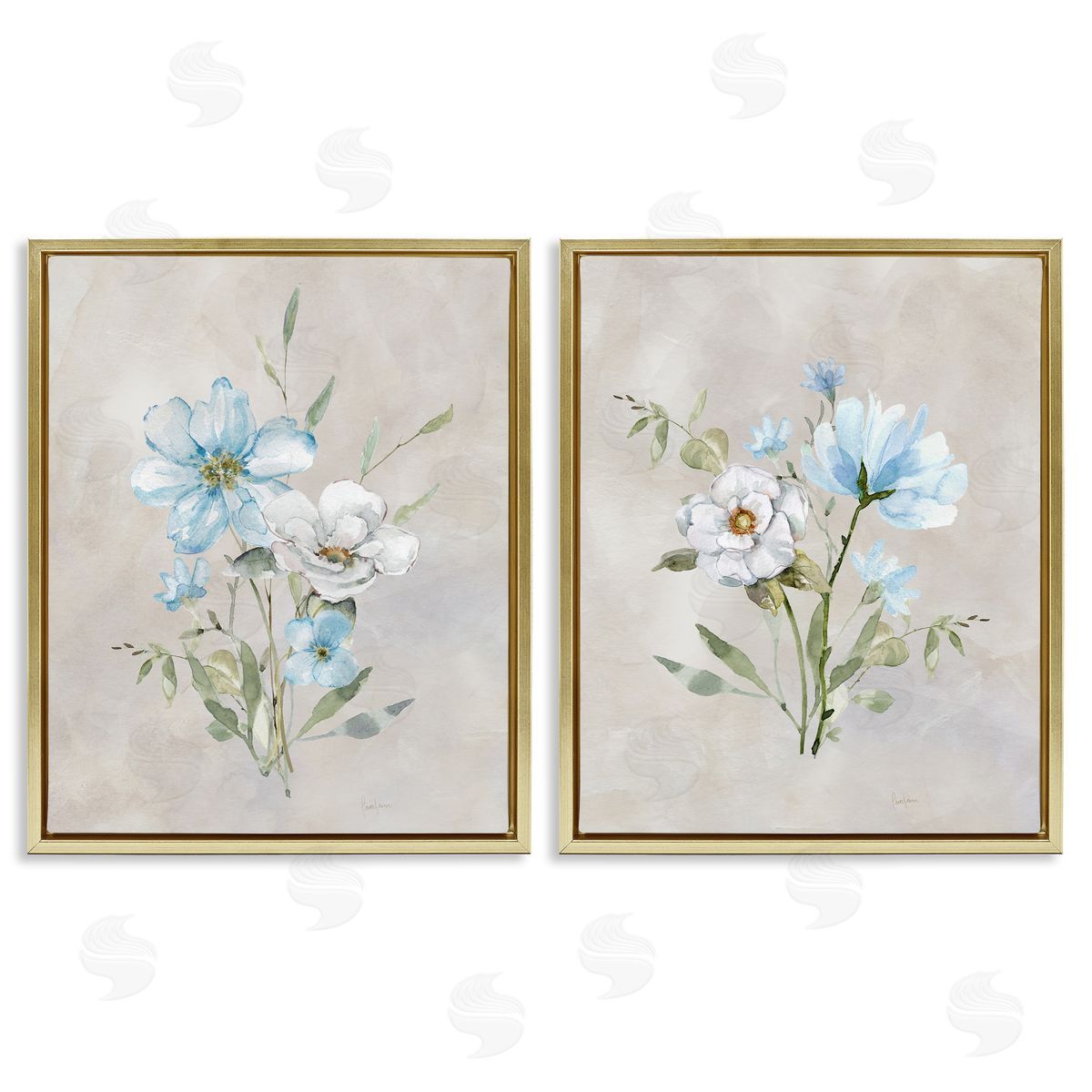 Delicate Flower Tendrils Gold Floating Frame Canvas Wall Art, Home Decor by Livi Finn