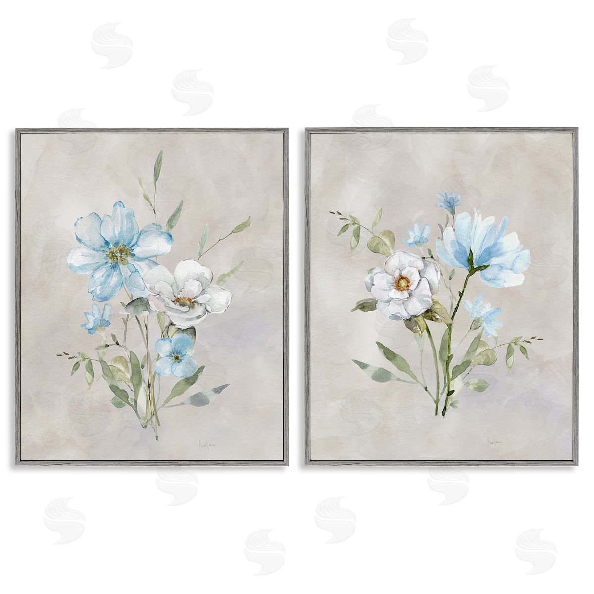 Delicate Flower Tendrils Grey Frame Print Wall Art, Home Decor by Livi Finn