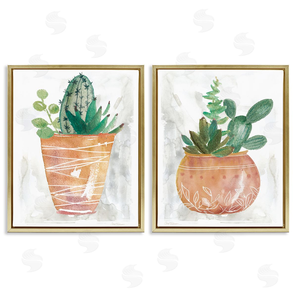 Boho Cacti & Succulents Gold Floating Frame Canvas Wall Art, Home Decor by Carol Robinson