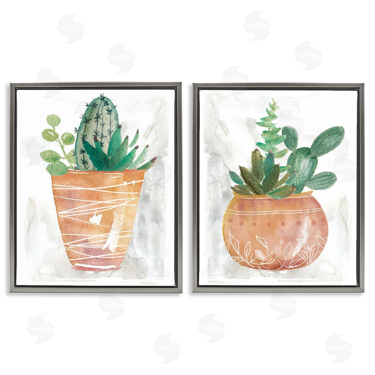 Boho Cacti & Succulents Grey Floating Frame Canvas Wall Art, Home Decor by Carol Robinson