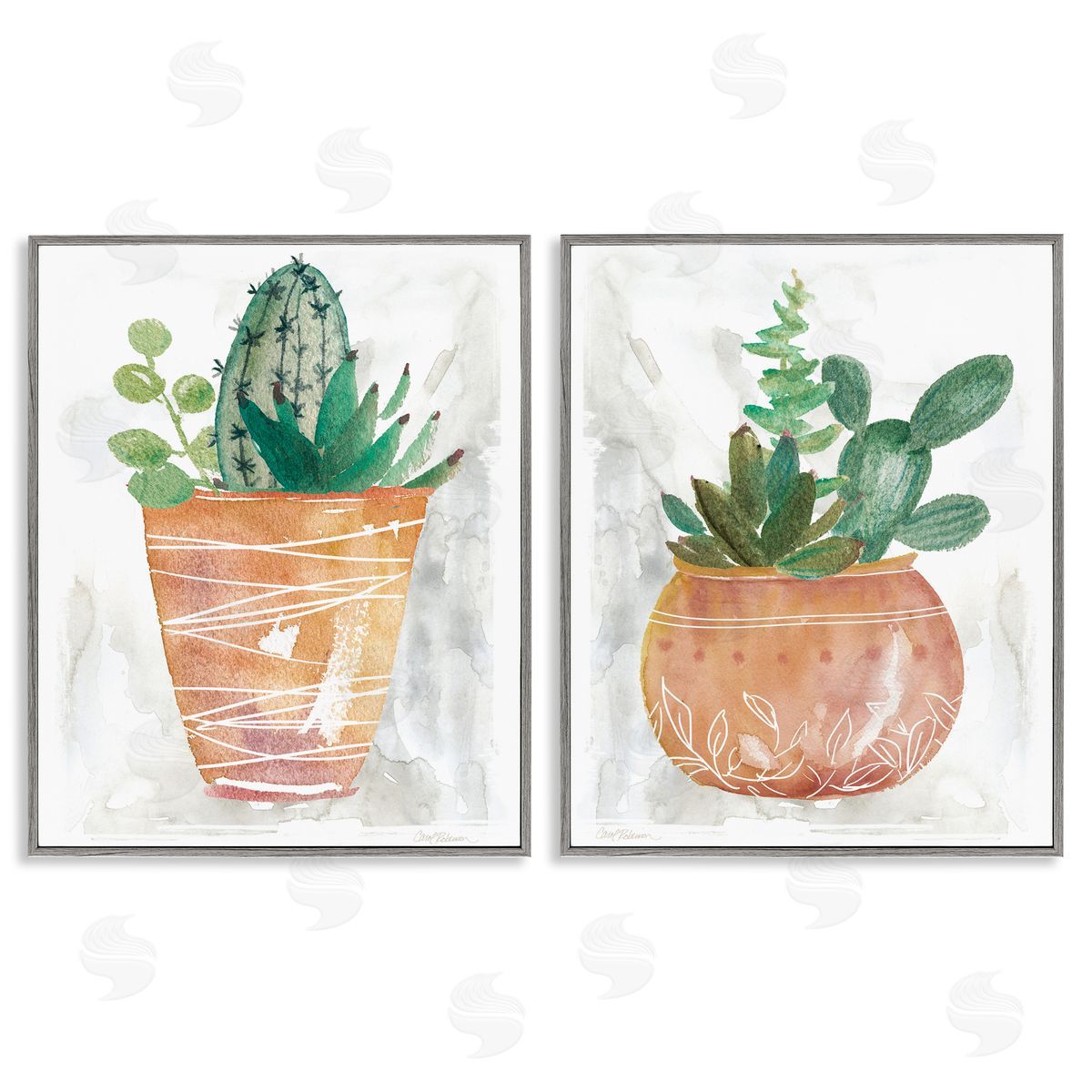 Boho Cacti & Succulents Grey Frame Print Wall Art, Home Decor by Carol Robinson