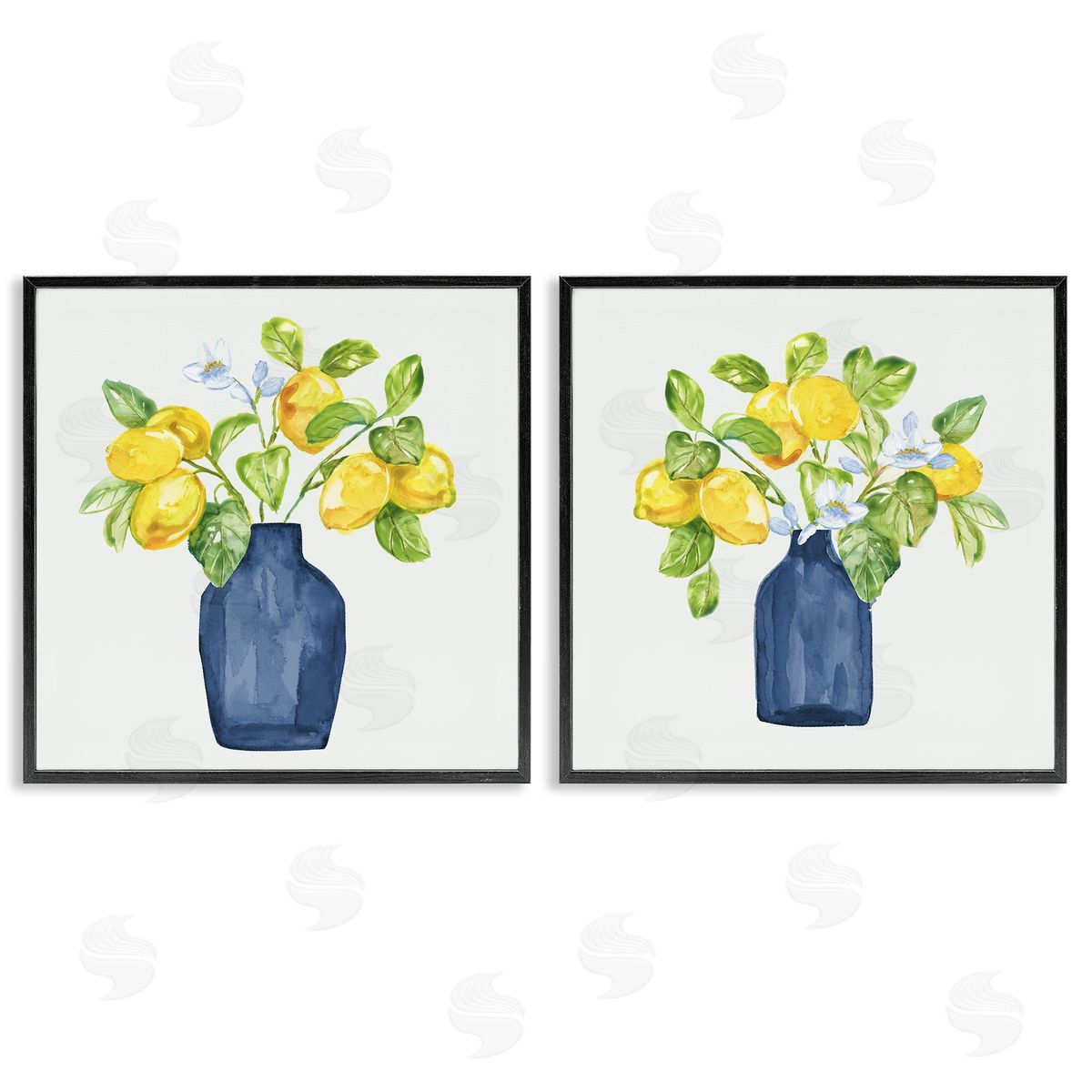Lemon Branches in Vases Black Frame Print Wall Art, Home Decor by Nan