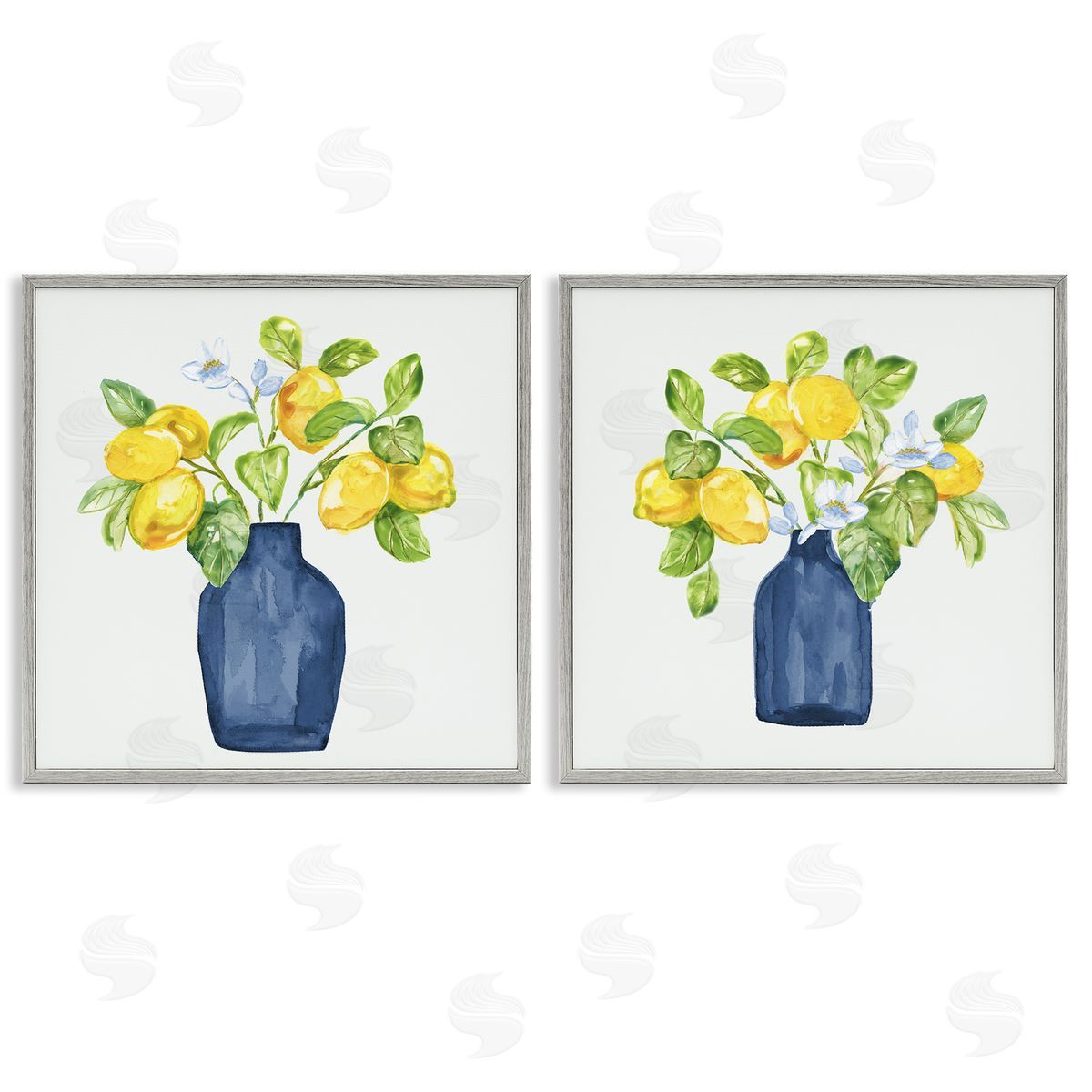 Lemon Branches in Vases Grey Frame Print Wall Art, Home Decor by Nan