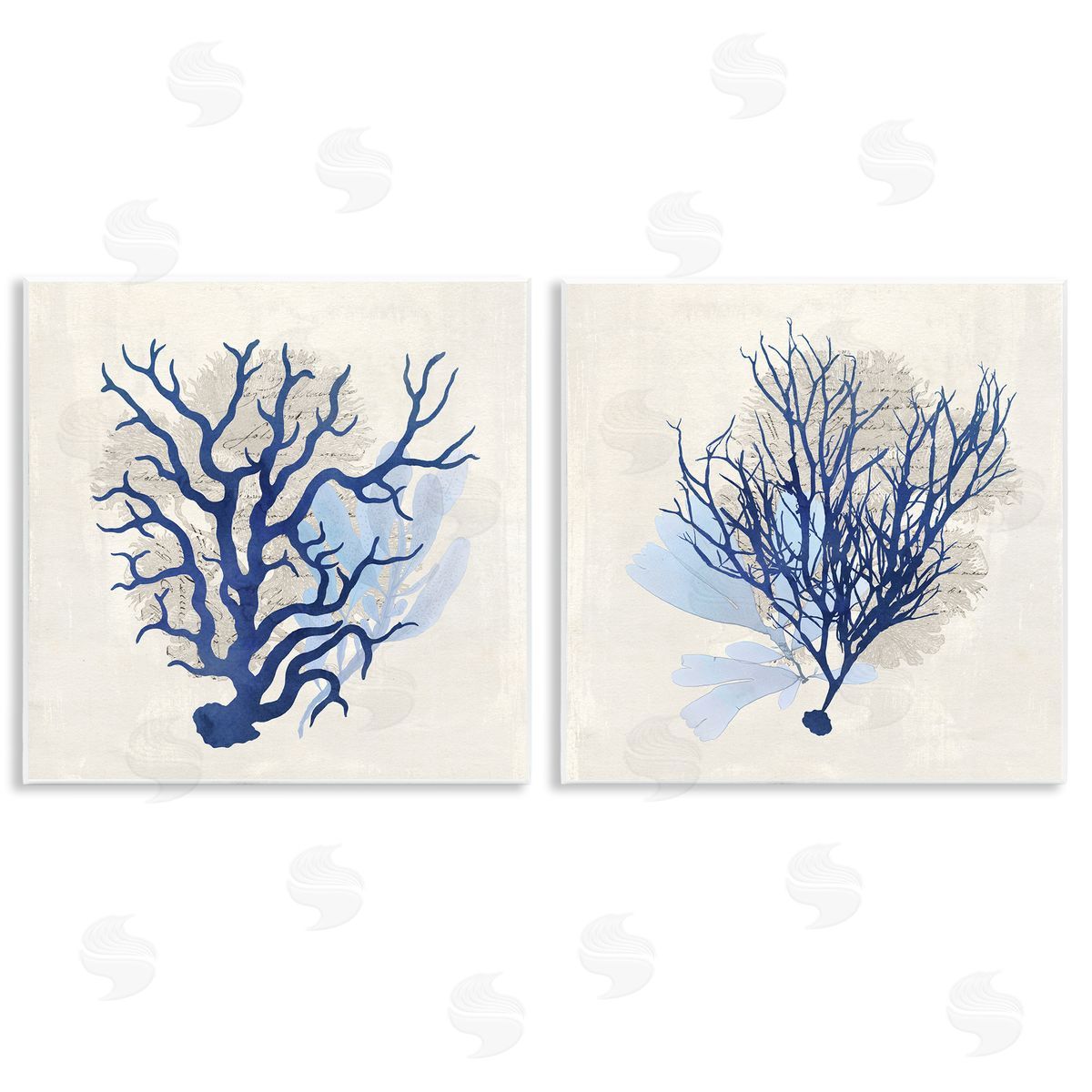 Blue Coral Branches Wood Plaque Wall Art, Home Decor by Susan Arnot