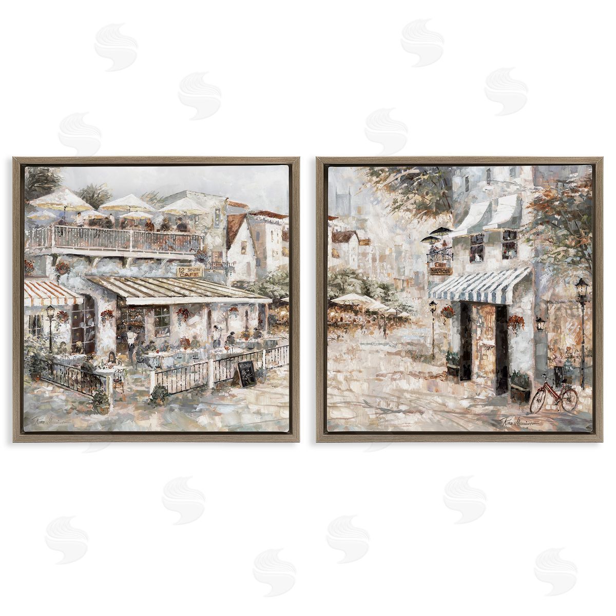 Town Bistros Architecture Brown Floating Frame Canvas Wall Art, Home Decor by Ruane Manning