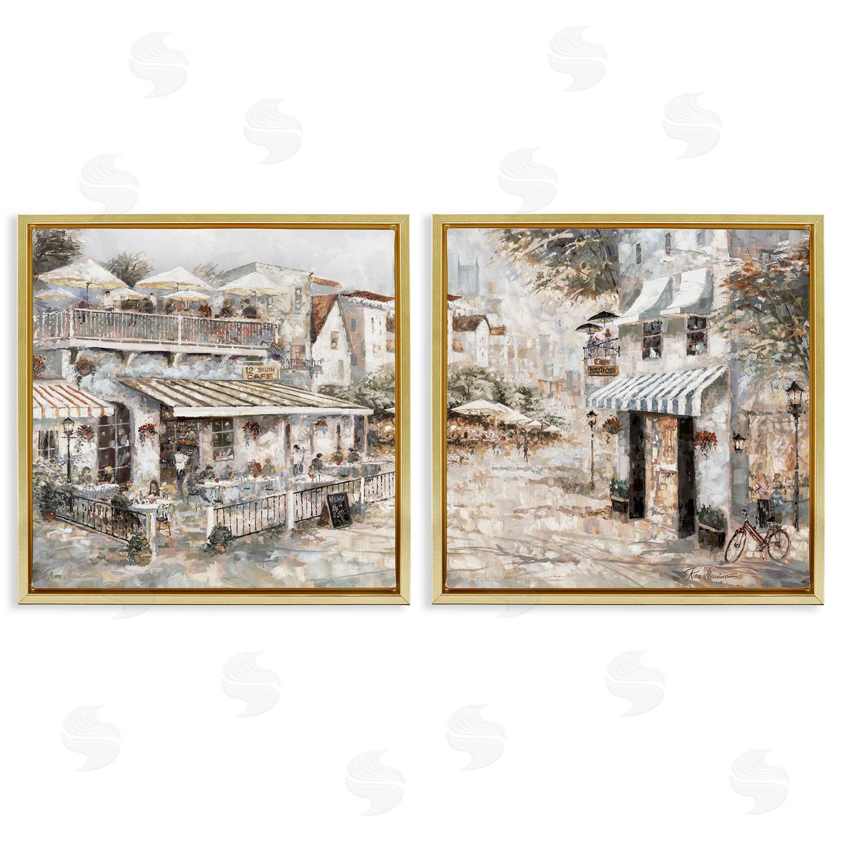 Town Bistros Architecture Gold Floating Frame Canvas Wall Art, Home Decor by Ruane Manning