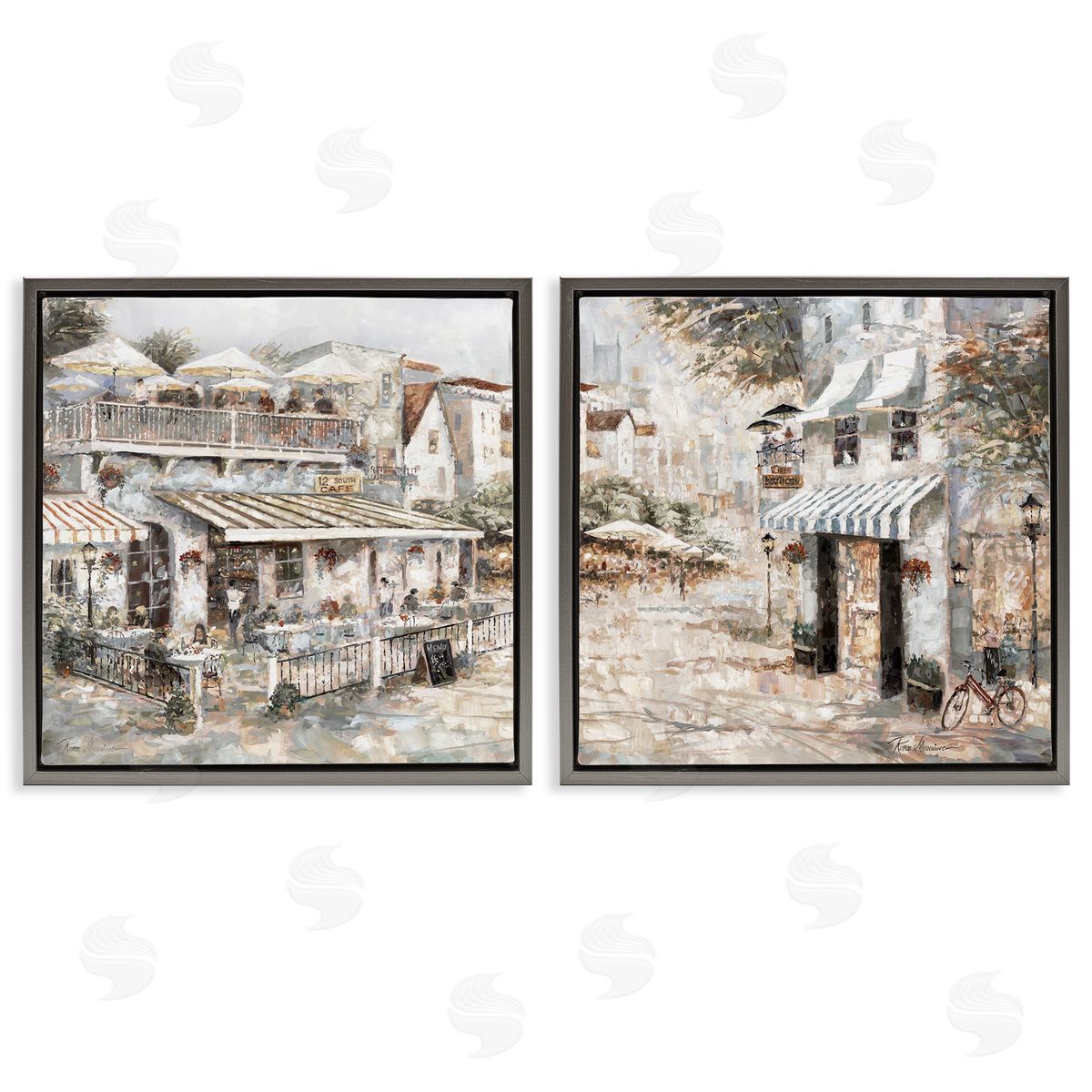 Town Bistros Architecture Grey Floating Frame Canvas Wall Art, Home Decor by Ruane Manning