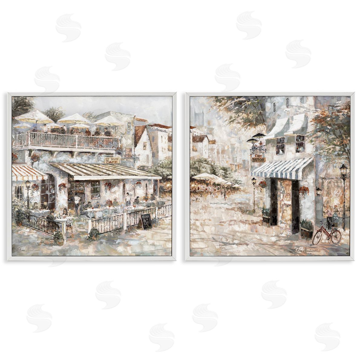 Town Bistros Architecture White Frame Print Wall Art, Home Decor by Ruane Manning