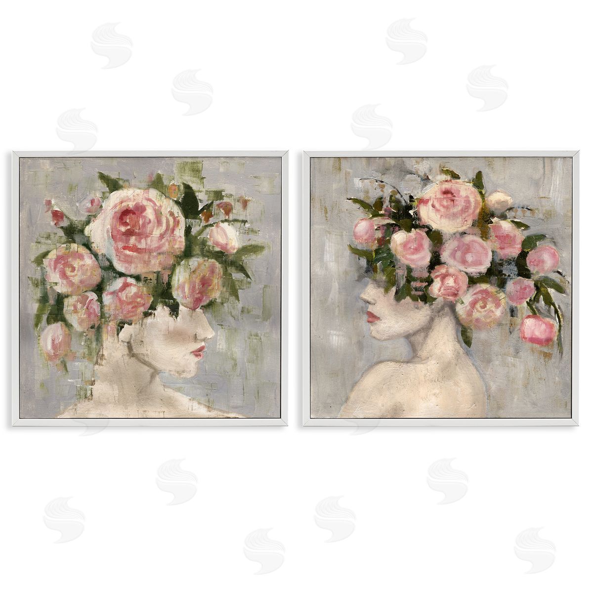 Surreal Women with Roses White Frame Print Wall Art, Home Decor by Charity Henderson