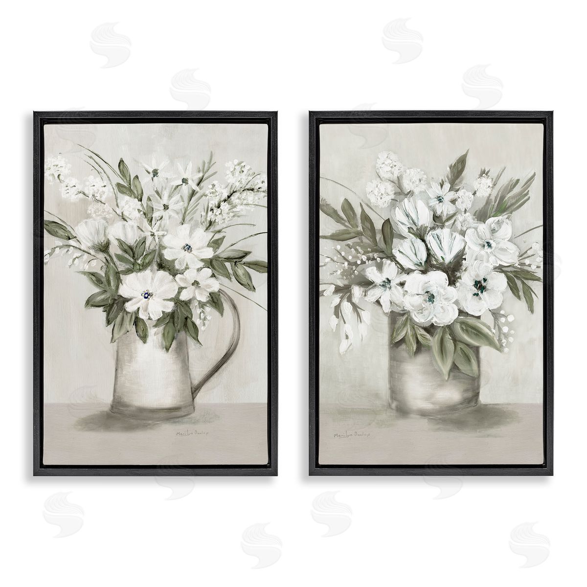 Country Vases with Bouquets Black Floating Frame Canvas Wall Art, Home Decor by Marilyn Dunlap