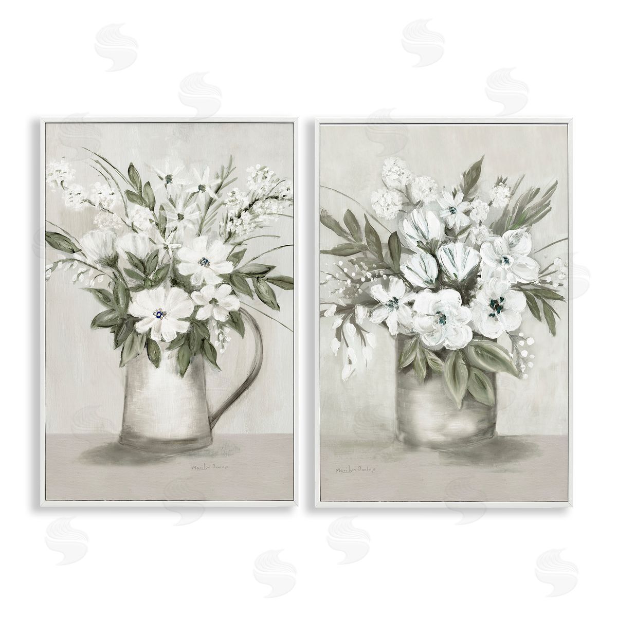 Country Vases with Bouquets White Frame Print Wall Art, Home Decor by Marilyn Dunlap
