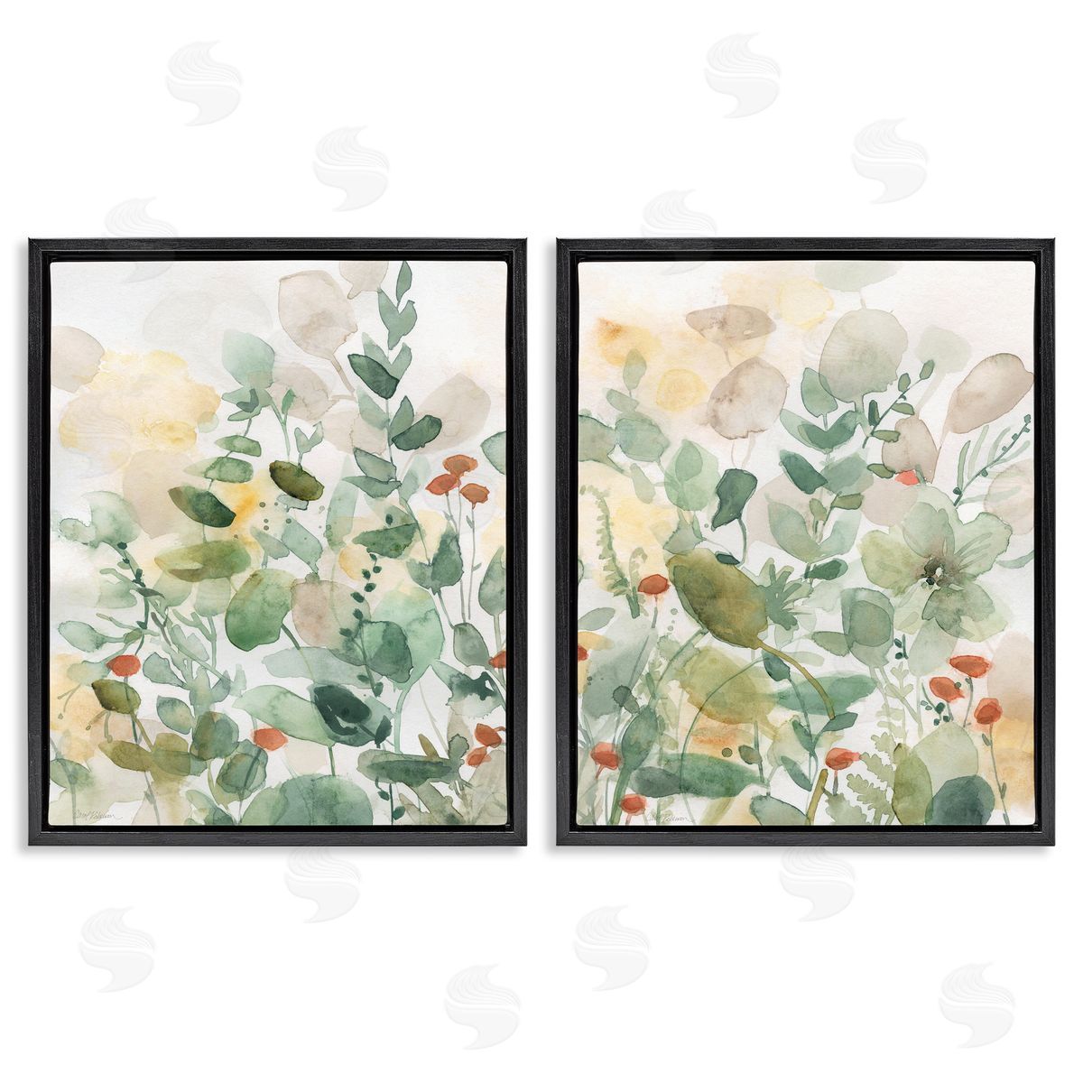 Botanical Garlands Abstract Black Floating Frame Canvas Wall Art, Home Decor by Carol Robinson