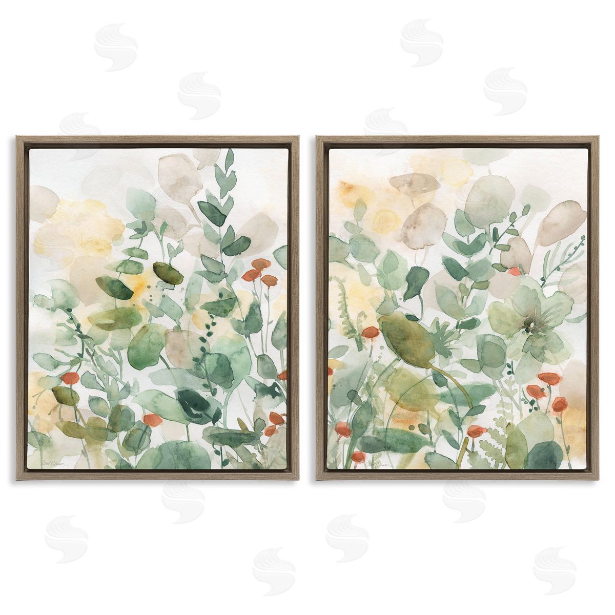 Botanical Garlands Abstract Brown Floating Frame Canvas Wall Art, Home Decor by Carol Robinson