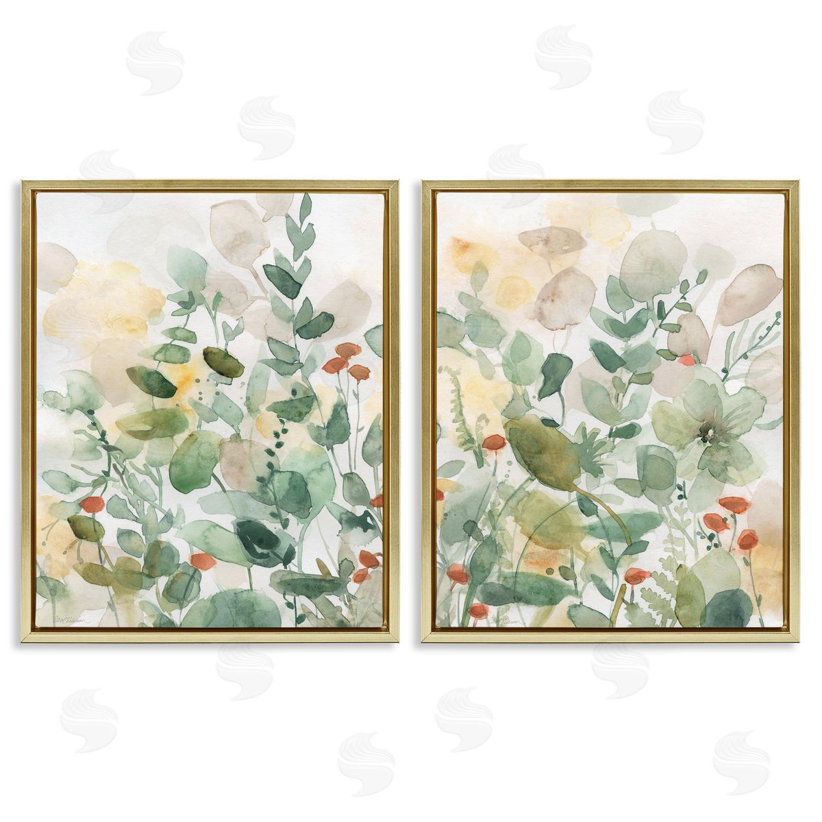Botanical Garlands Abstract Gold Floating Frame Canvas Wall Art, Home Decor by Carol Robinson
