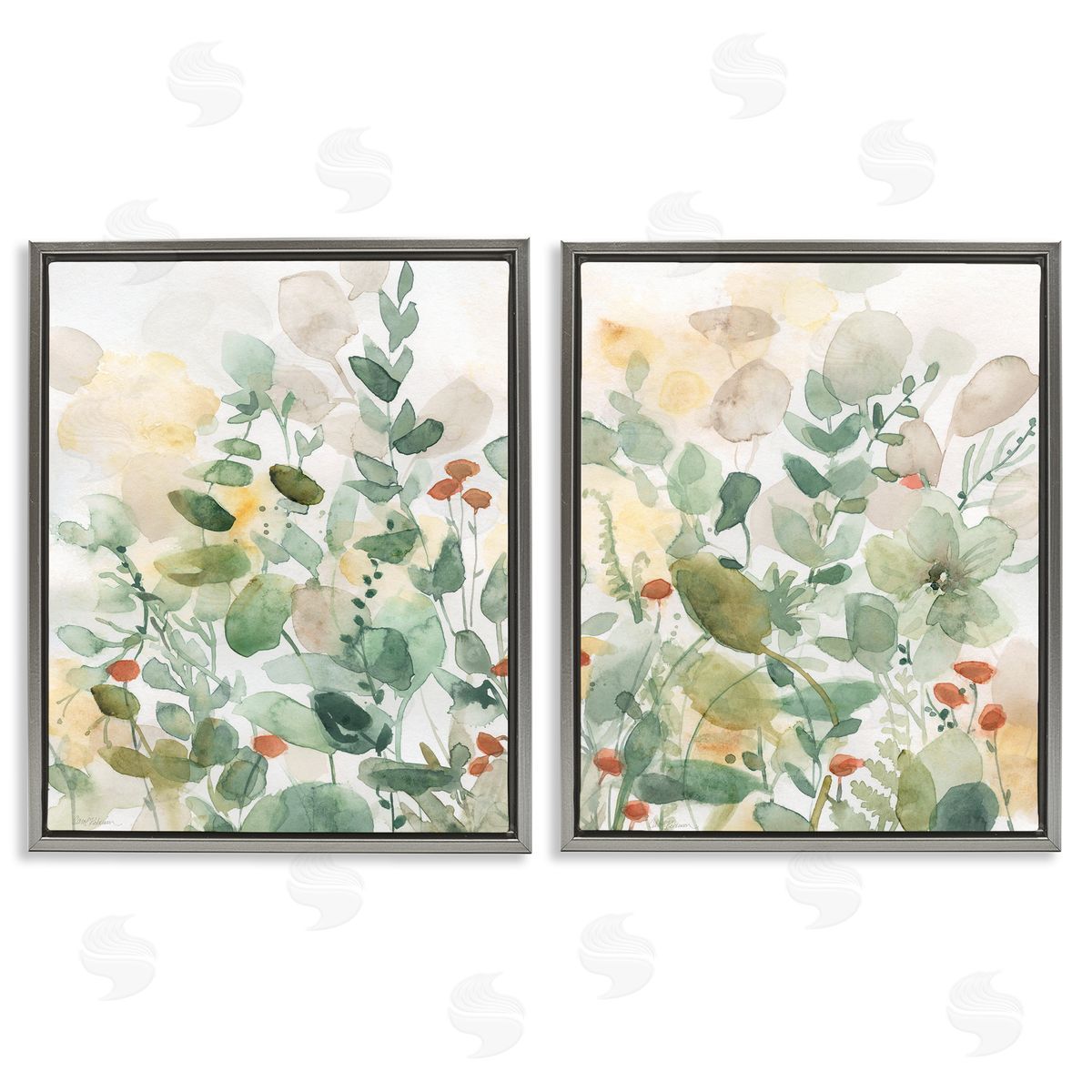 Botanical Garlands Abstract Grey Floating Frame Canvas Wall Art, Home Decor by Carol Robinson