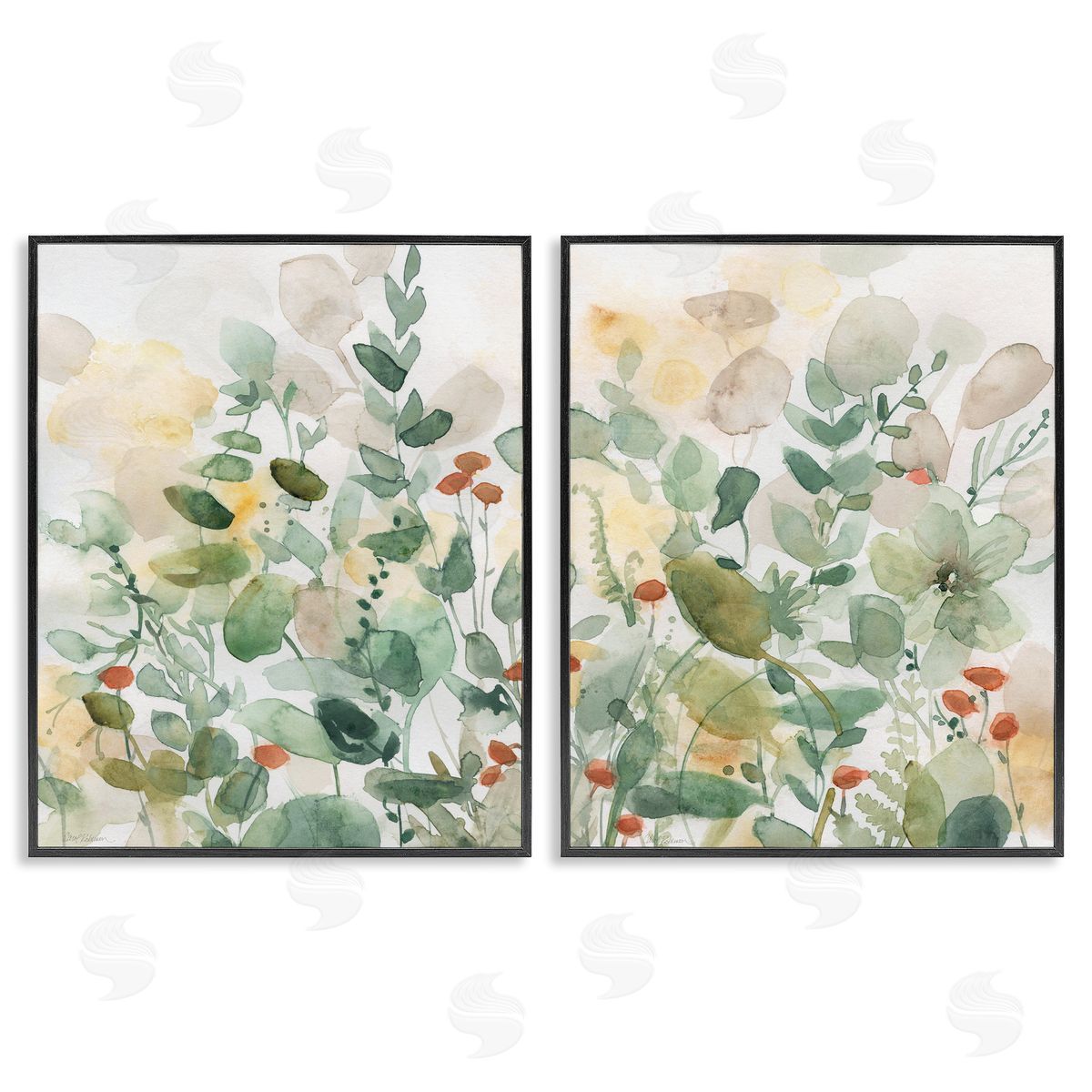 Botanical Garlands Abstract Black Frame Print Wall Art, Home Decor by Carol Robinson