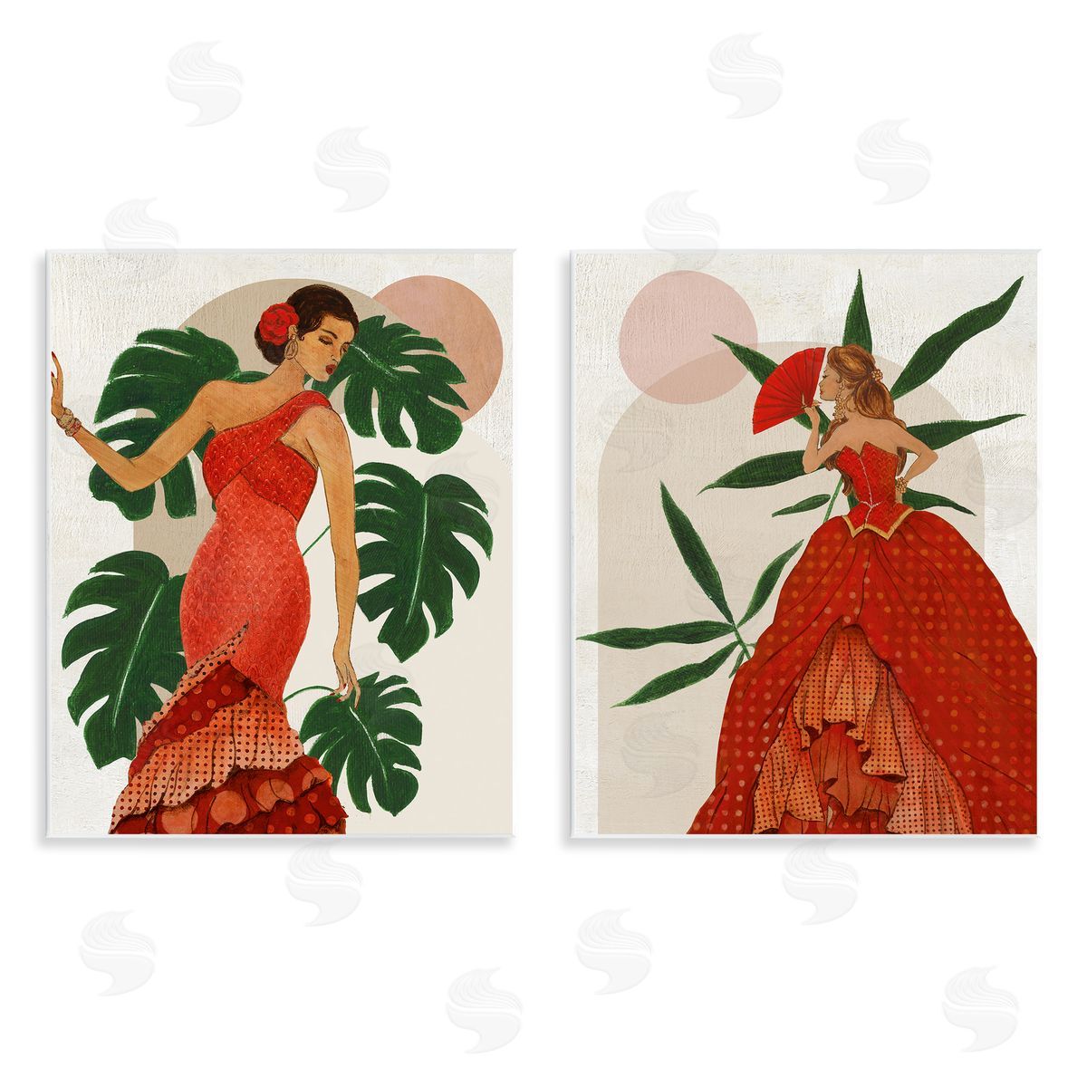 Tropical Fashionistas in Red Wood Plaque Wall Art, Home Decor by Janet Tava