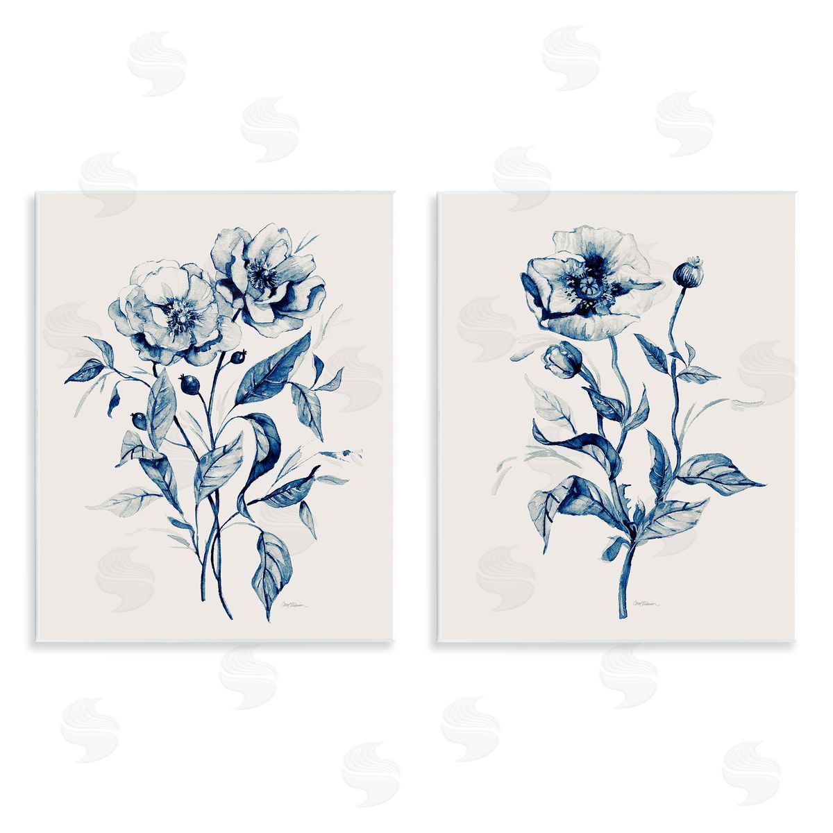 Blue Sketched Flowers Wood Plaque Wall Art, Home Decor by Carol Robinson