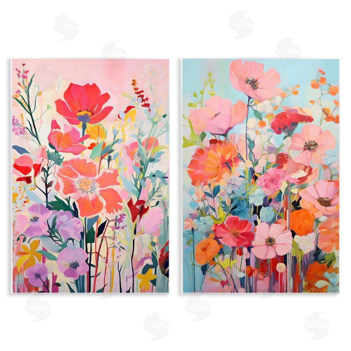 Bright Contemporary Flowers Wood Plaque Wall Art, Home Decor by LSR Design Studio