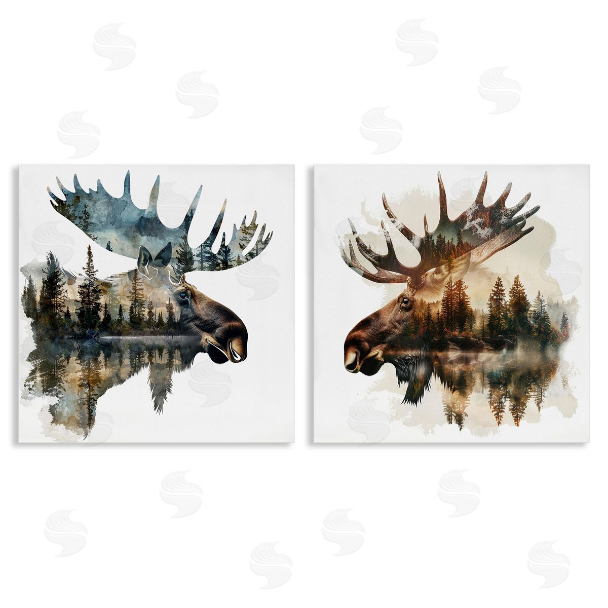LSR Design Studio Woodland Moose Forest Silhouettes Canvas Wall Art Print