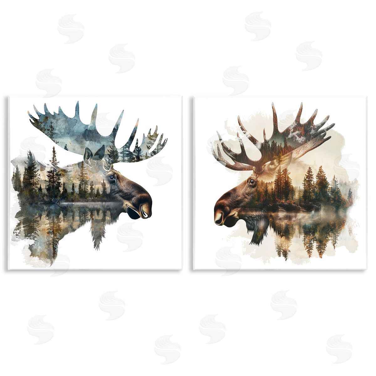 LSR Design Studio Woodland Moose Forest Silhouettes Wooden Wall Plaque Art Print