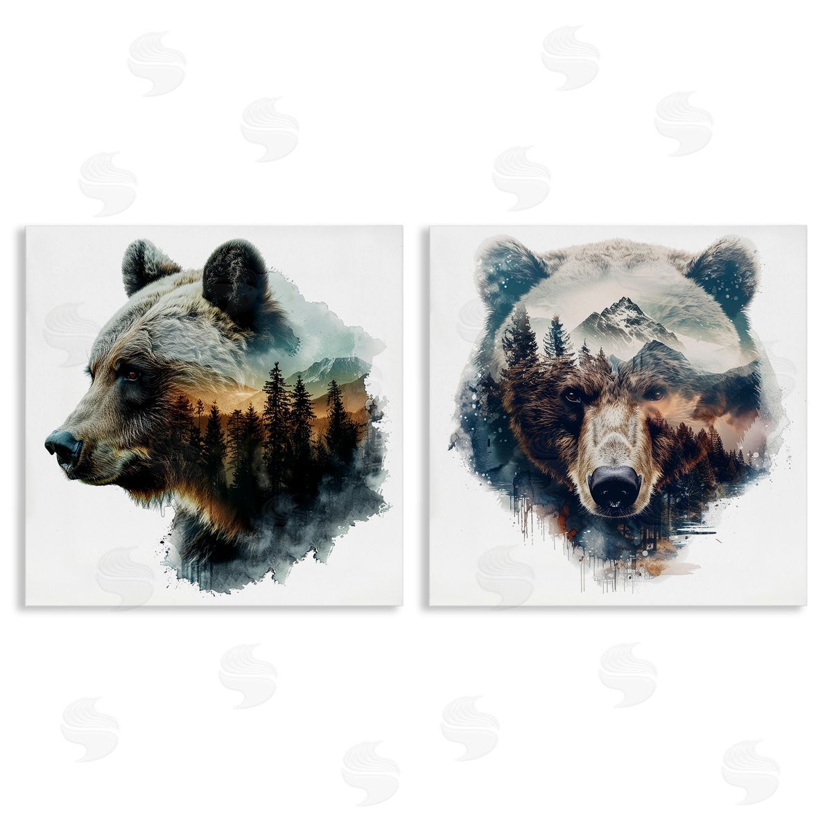 LSR Design Studio Woodland Bear Forest Silhouettes Canvas Wall Art Print