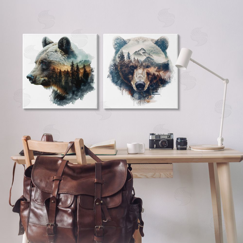 LSR Design Studio Woodland Bear Forest Silhouettes Canvas Wall Art Print in Room