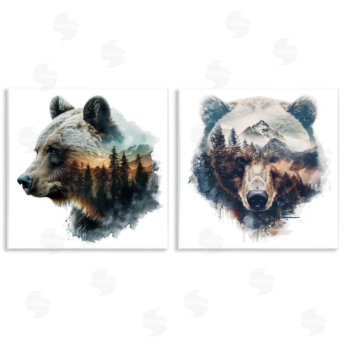 LSR Design Studio Woodland Bear Forest Silhouettes Wooden Wall Plaque Art Print