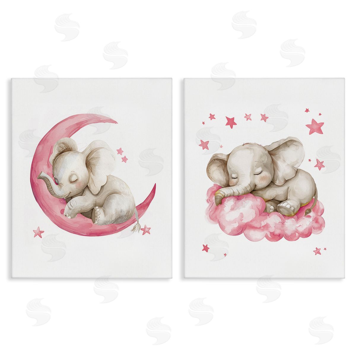LSR Design Studio Pink Sleepy Elephant Canvas Wall Art Print