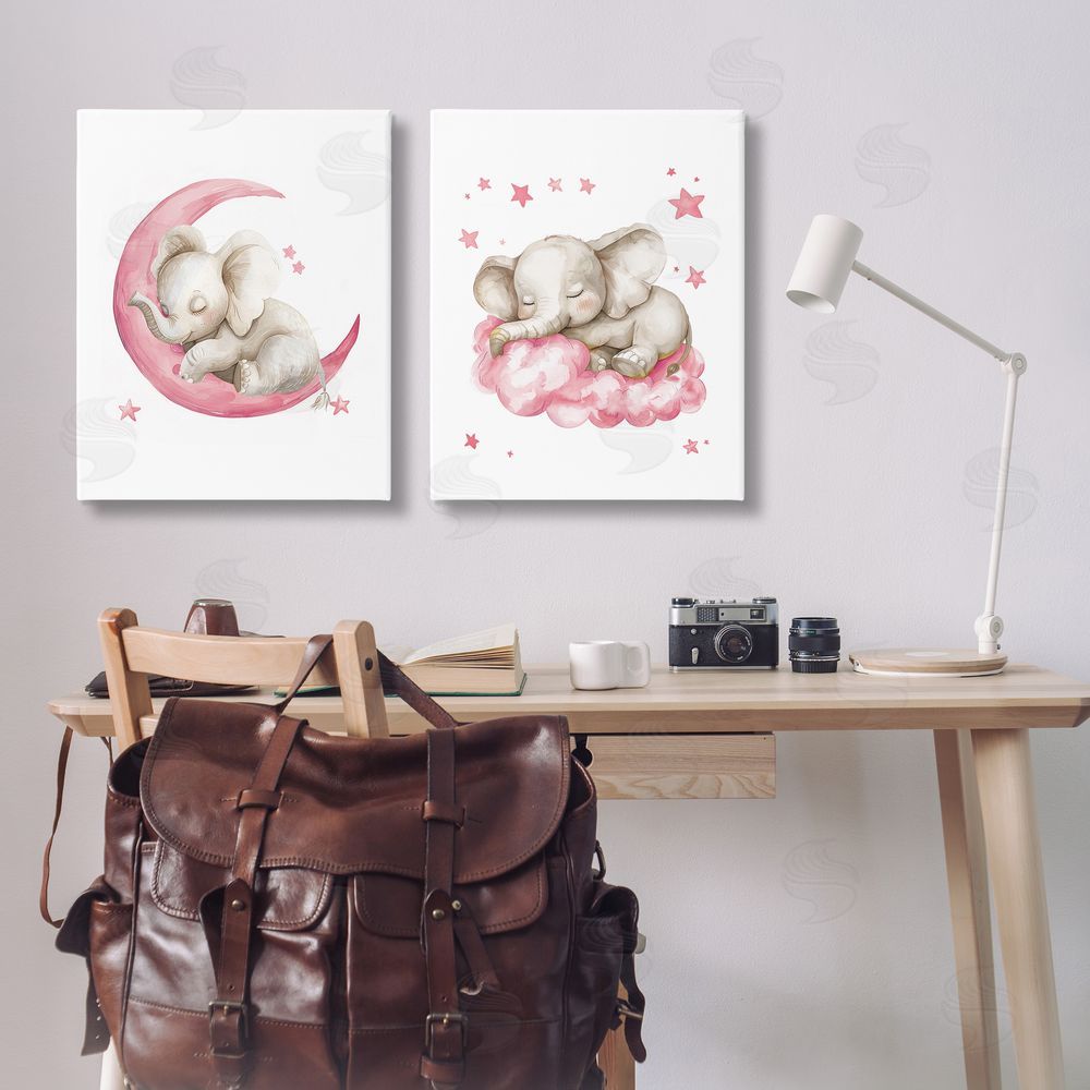 LSR Design Studio Pink Sleepy Elephant Canvas Wall Art Print in Room