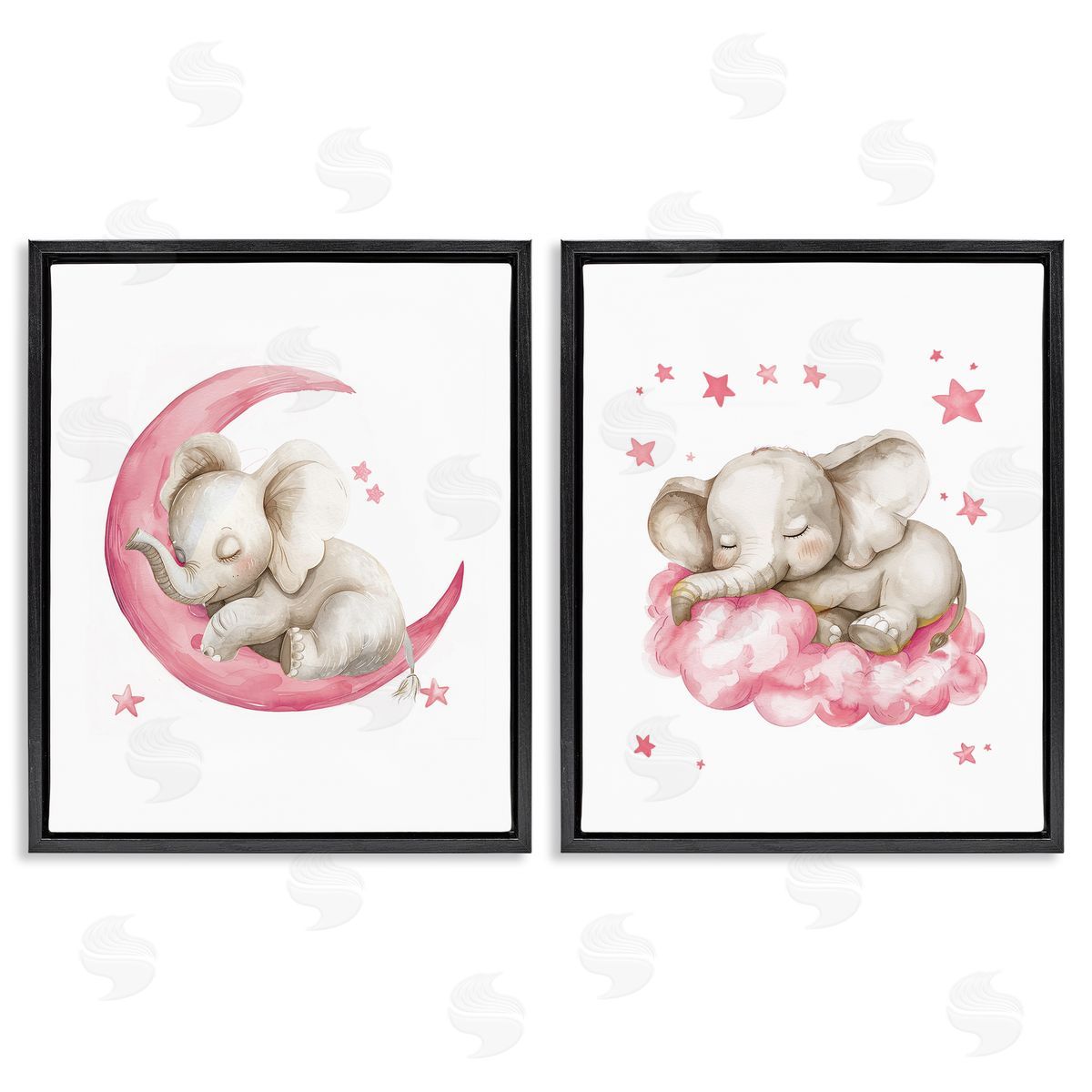 LSR Design Studio Pink Sleepy Elephant Black Floating Frame Canvas Wall Art Print