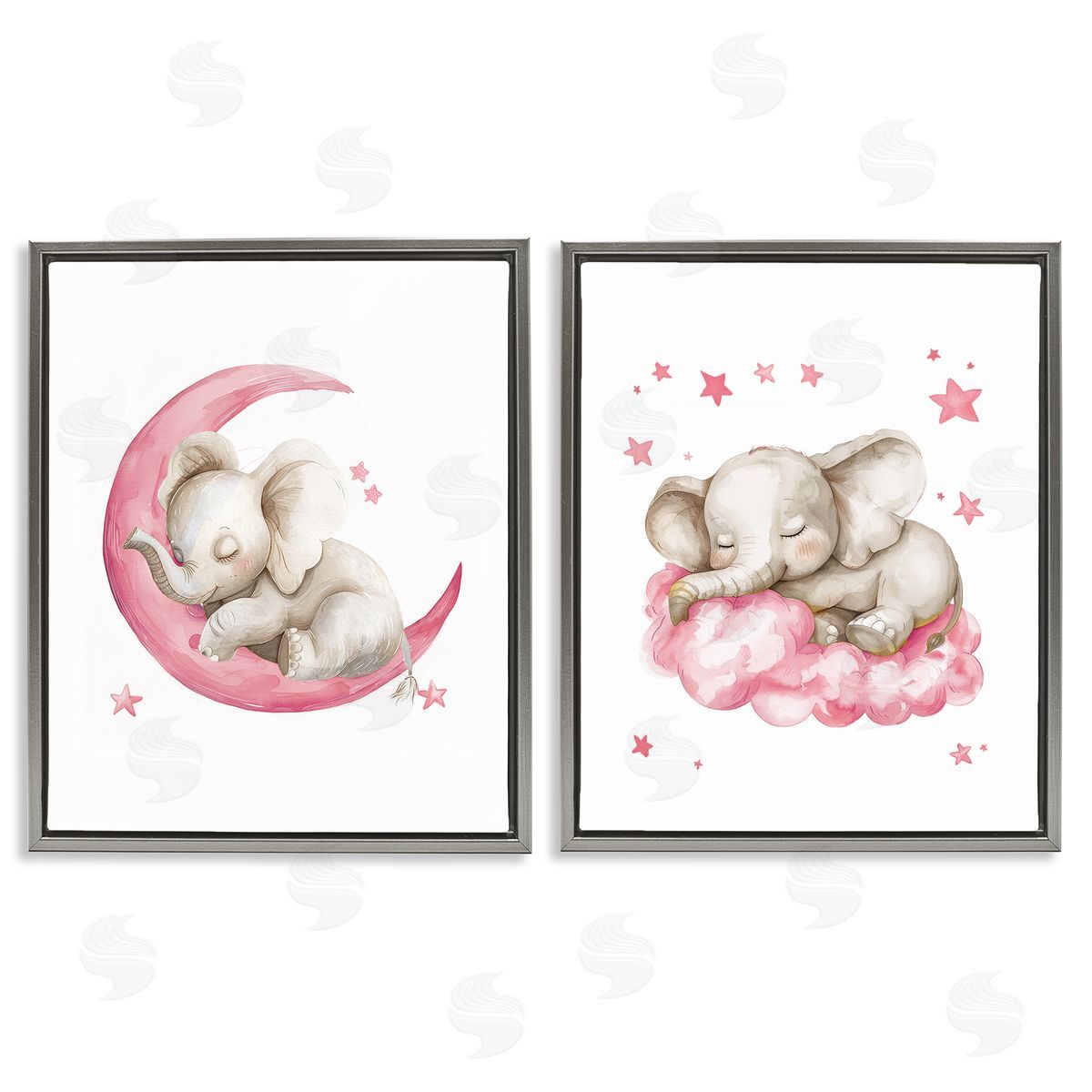 LSR Design Studio Pink Sleepy Elephant Gray Floating Frame Canvas Wall Art Print