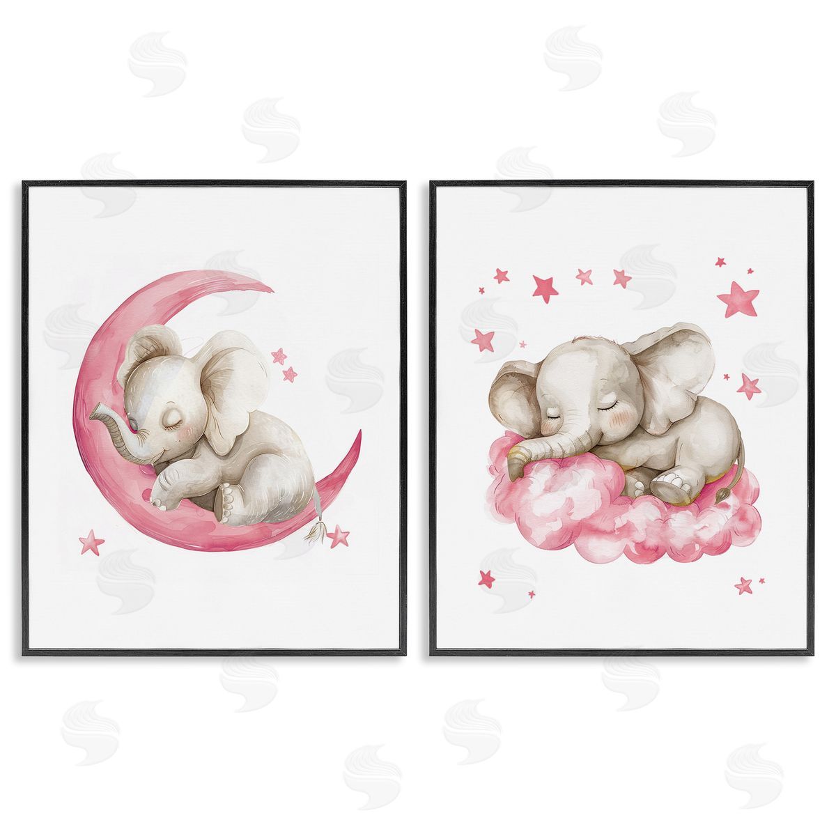 LSR Design Studio Pink Sleepy Elephant Black Framed Giclee Wall Art Print